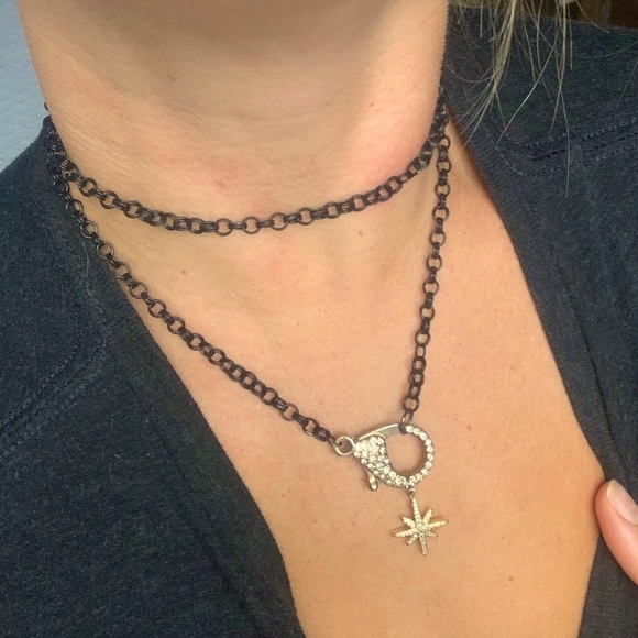 black rolo chain. starburst pave pendant - Picture 2 of 2